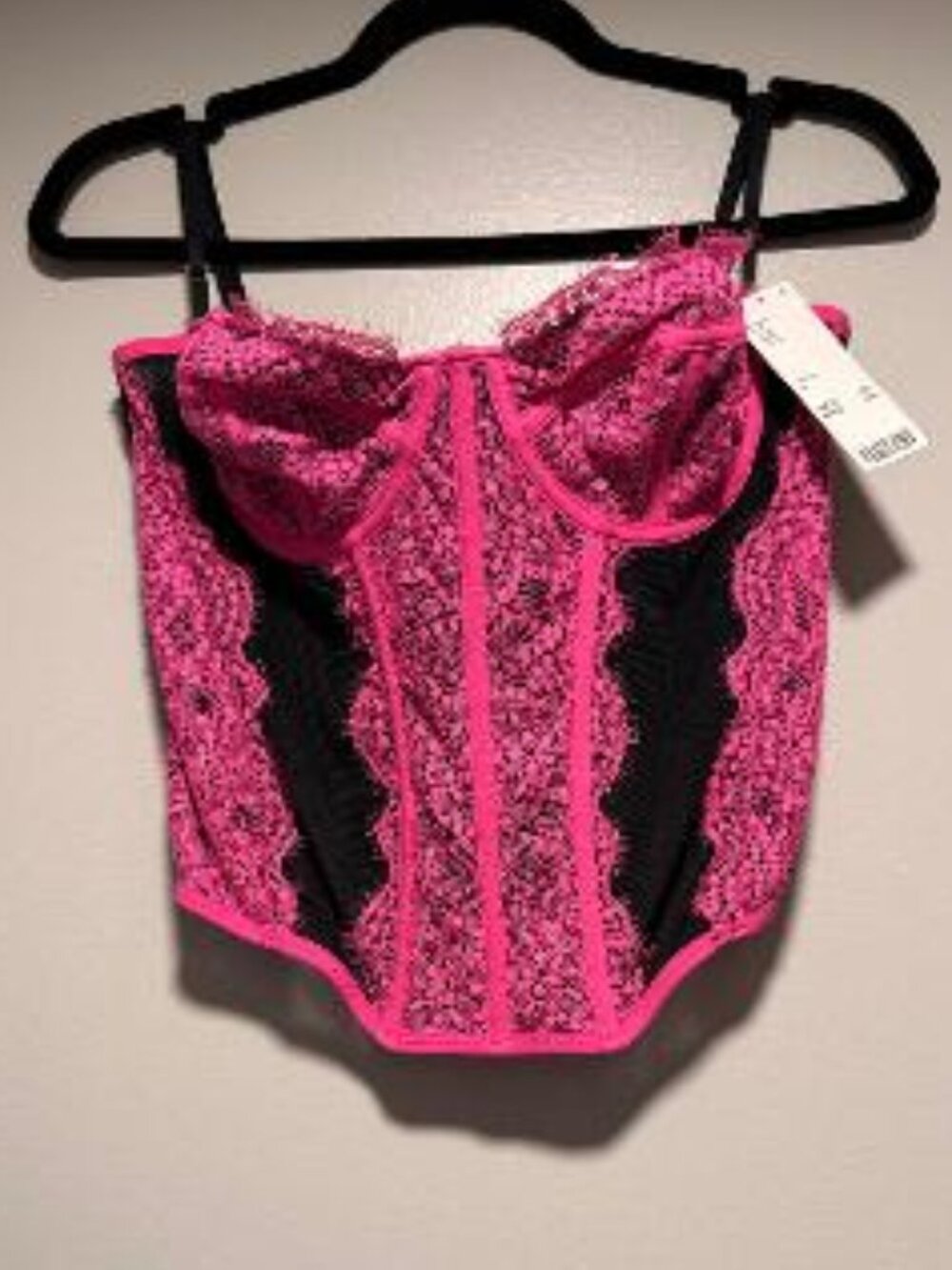 Hot Pink & Black Lace Underwire Corset Bustier Top NWT